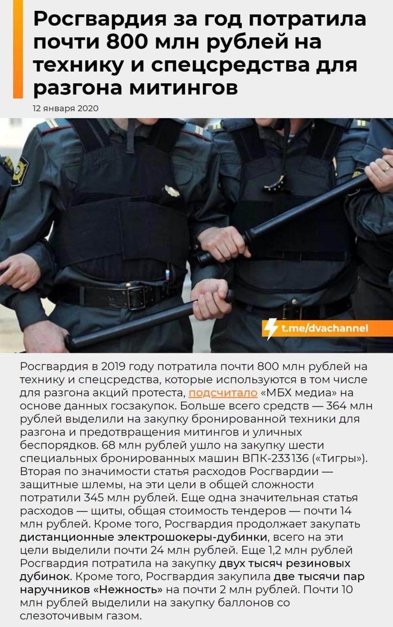 Росгвардия потратила 800 млн рублей на технику для разгона митингов